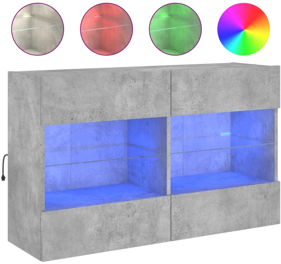 TV staliukas Sieninė TV spintelė su LED lemputėmis, betono, 98,5x30x60,5cm
