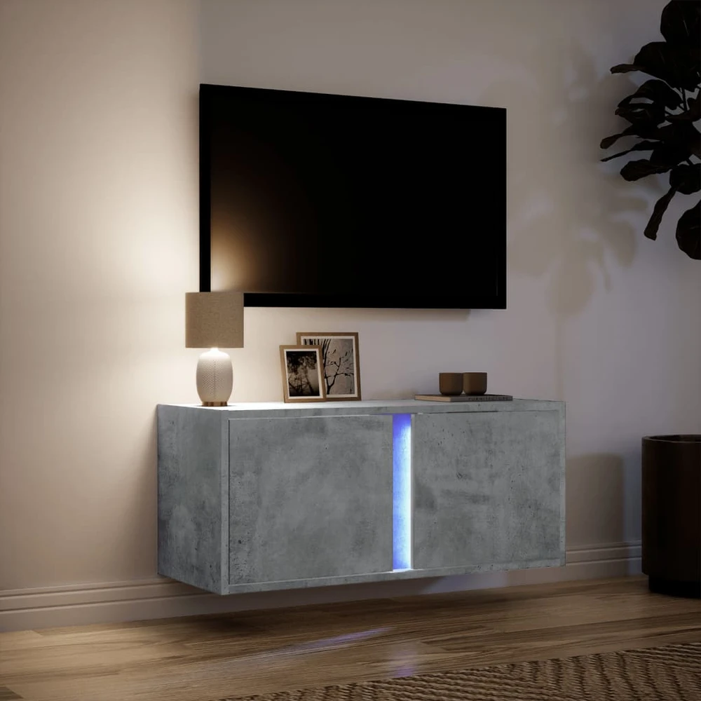 TV staliukas Sieninė TV spintelė su LED lemputėmis, betono, 80x31x35cm