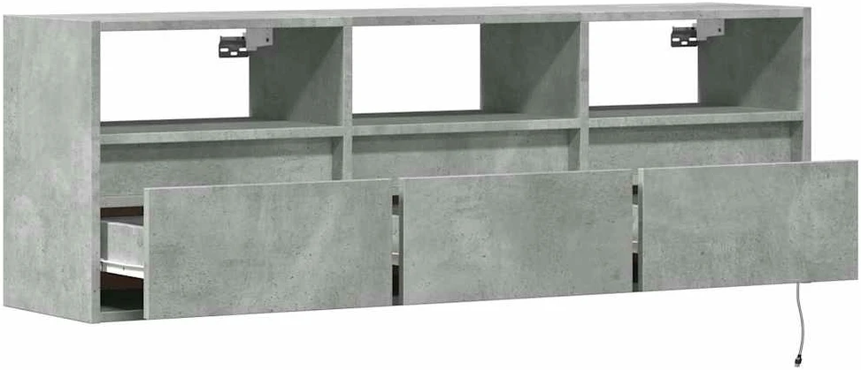 TV staliukas Sieninė TV spintelė su LED lemputėmis, betono, 130x31x45 cm