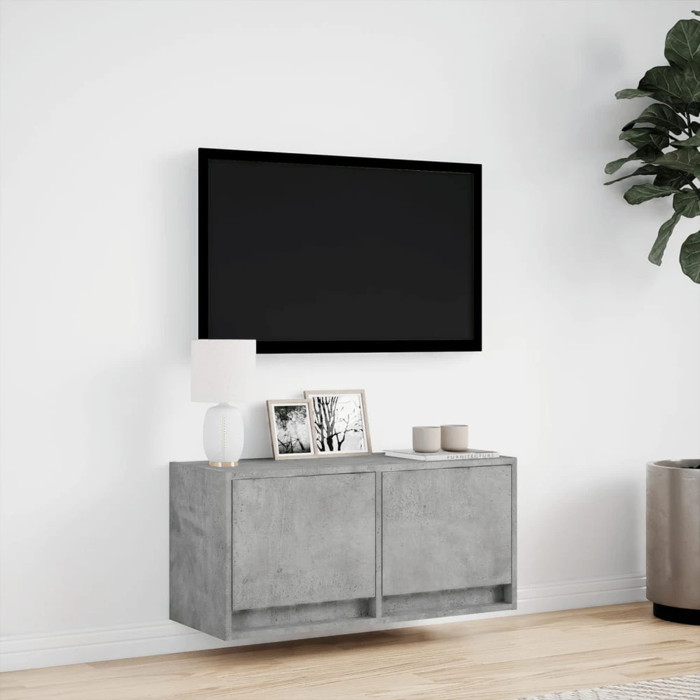 TV staliukas Sieninė TV spintelė su LED lemputėmis, betono, 80x31x35cm