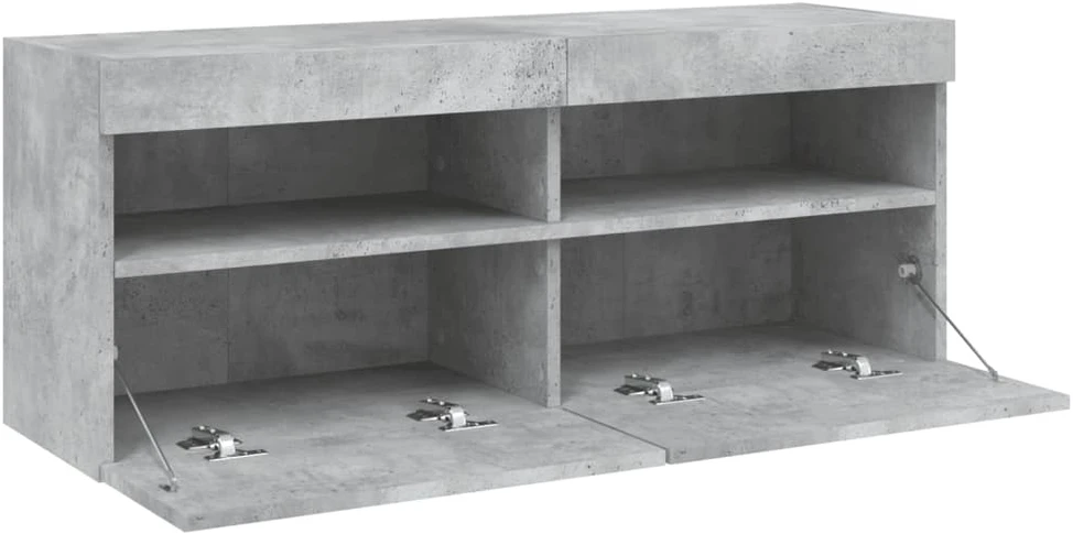 TV staliukas Sieninė TV spintelė su LED lemputėmis, betono, 100x30x40cm