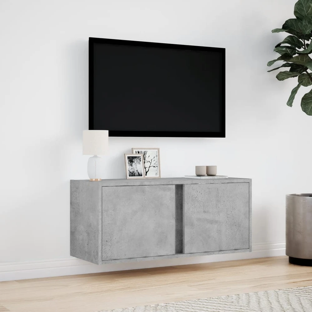TV staliukas Sieninė TV spintelė su LED lemputėmis, betono, 80x31x35cm