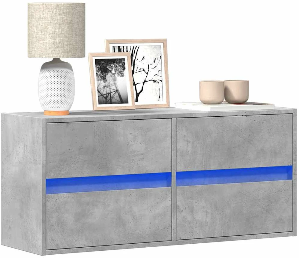 TV staliukas Sieninė TV spintelė su LED lemputėmis, betono, 100x31x45cm