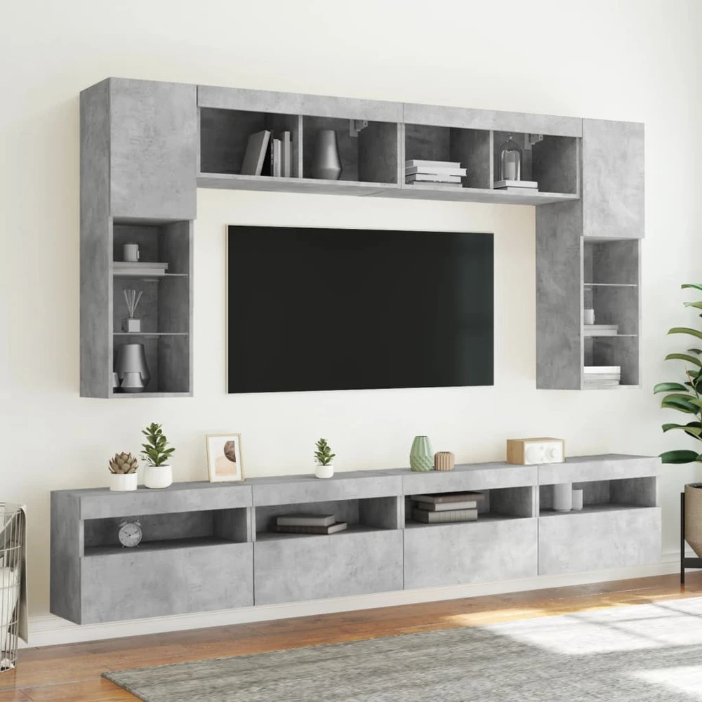 TV staliukas Sieninė TV spintelė su LED lemputėmis, betono pilka, 60x30x40cm