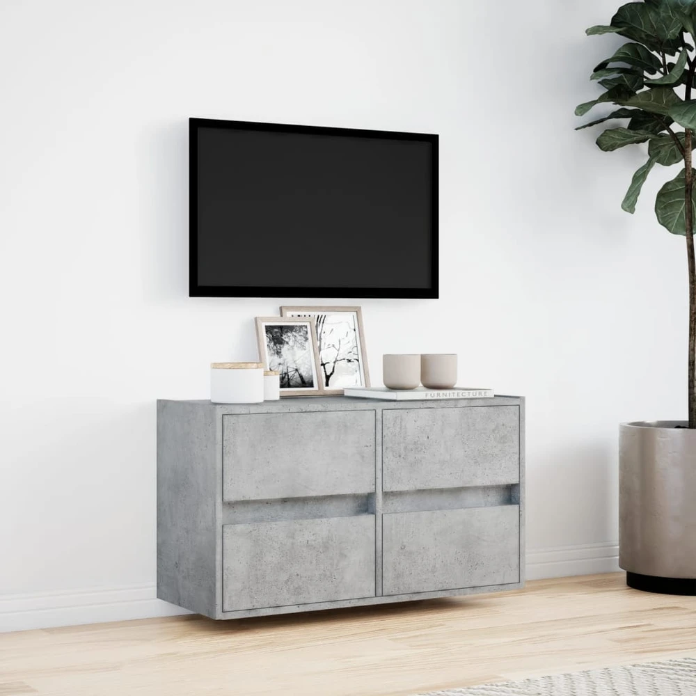TV staliukas Sieninė TV spintelė su LED lemputėmis, betono, 80x31x45cm