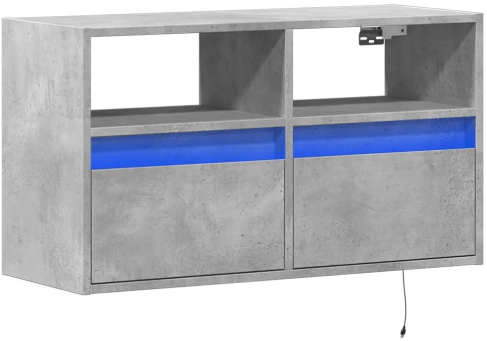 TV staliukas Sieninė TV spintelė su LED lemputėmis, betono, 80x31x45cm