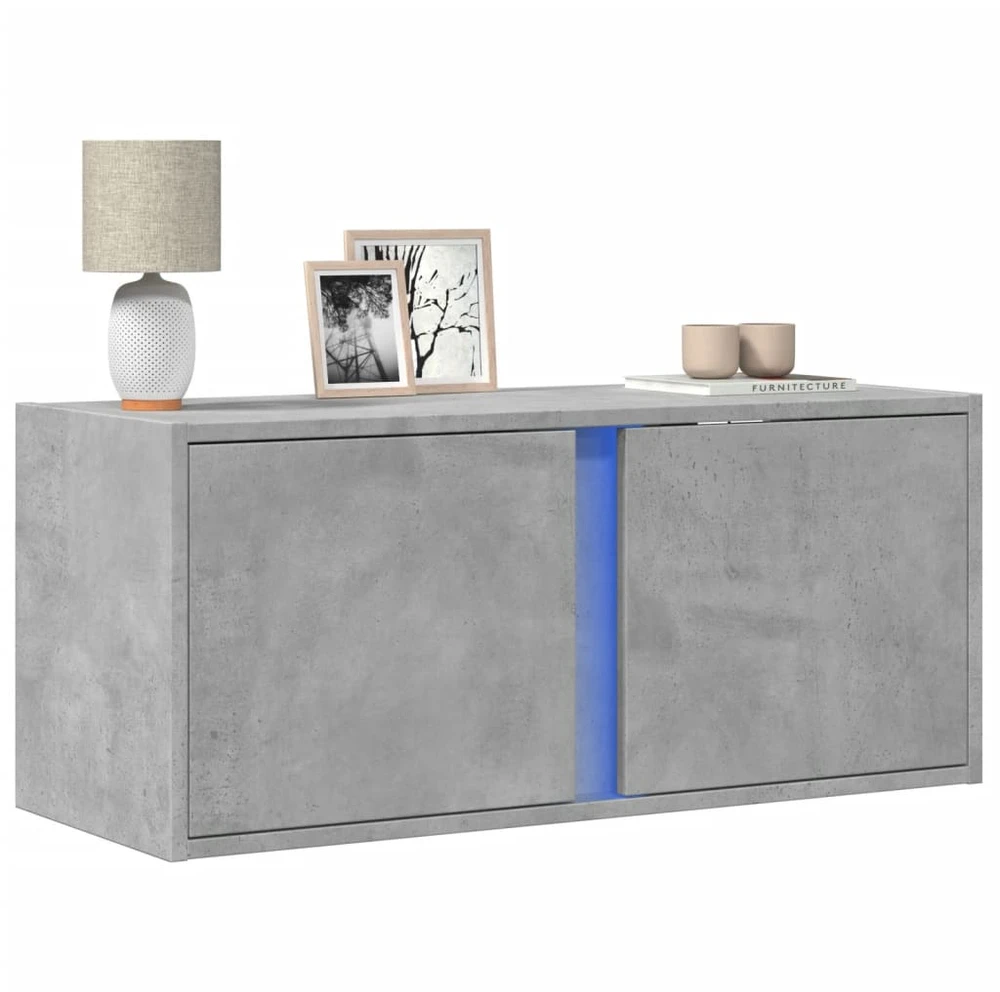 TV staliukas Sieninė TV spintelė su LED lemputėmis, betono, 80x31x35cm