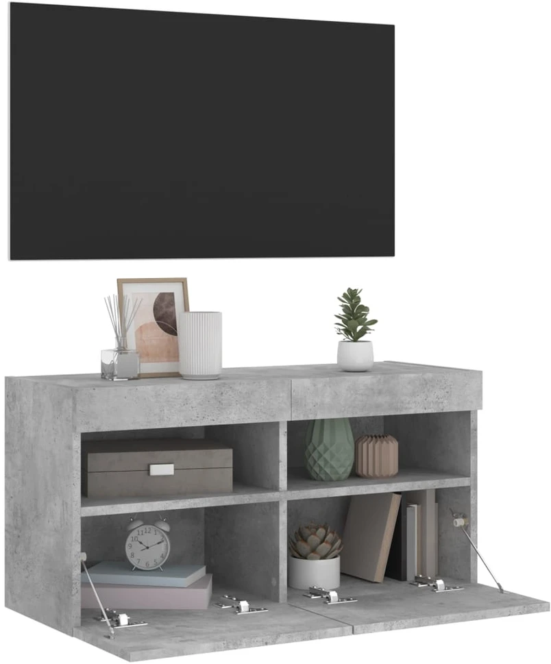 TV staliukas Sieninė TV spintelė su LED lemputėmis, betono pilka, 80x30x40cm
