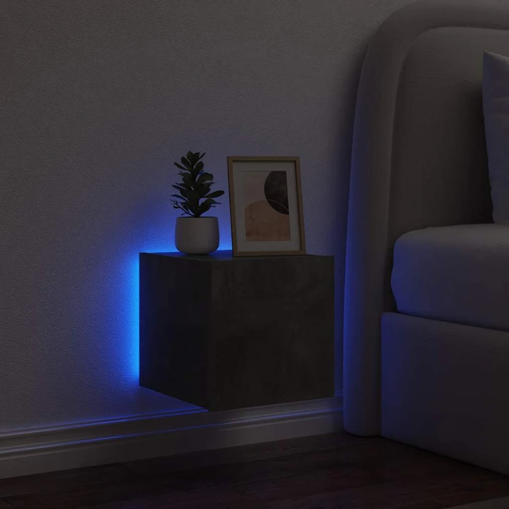 TV staliukas Sieninė TV spintelė su LED lemputėmis, betono, 30,5x35x30cm