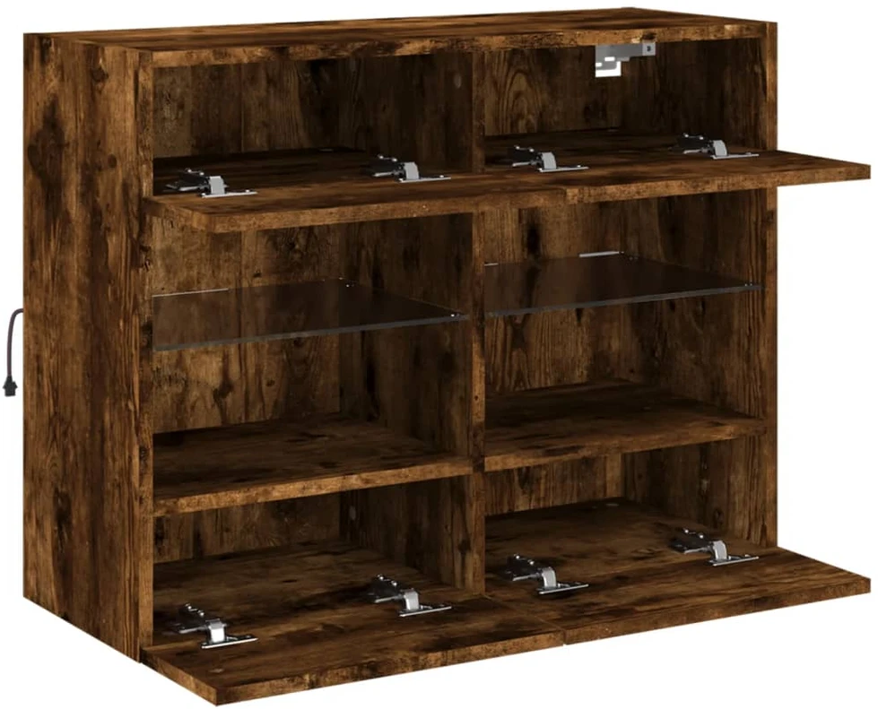TV staliukas Sieninė TV spintelė su LED lemputėmis, dūminė, 78,5x30x60,5cm