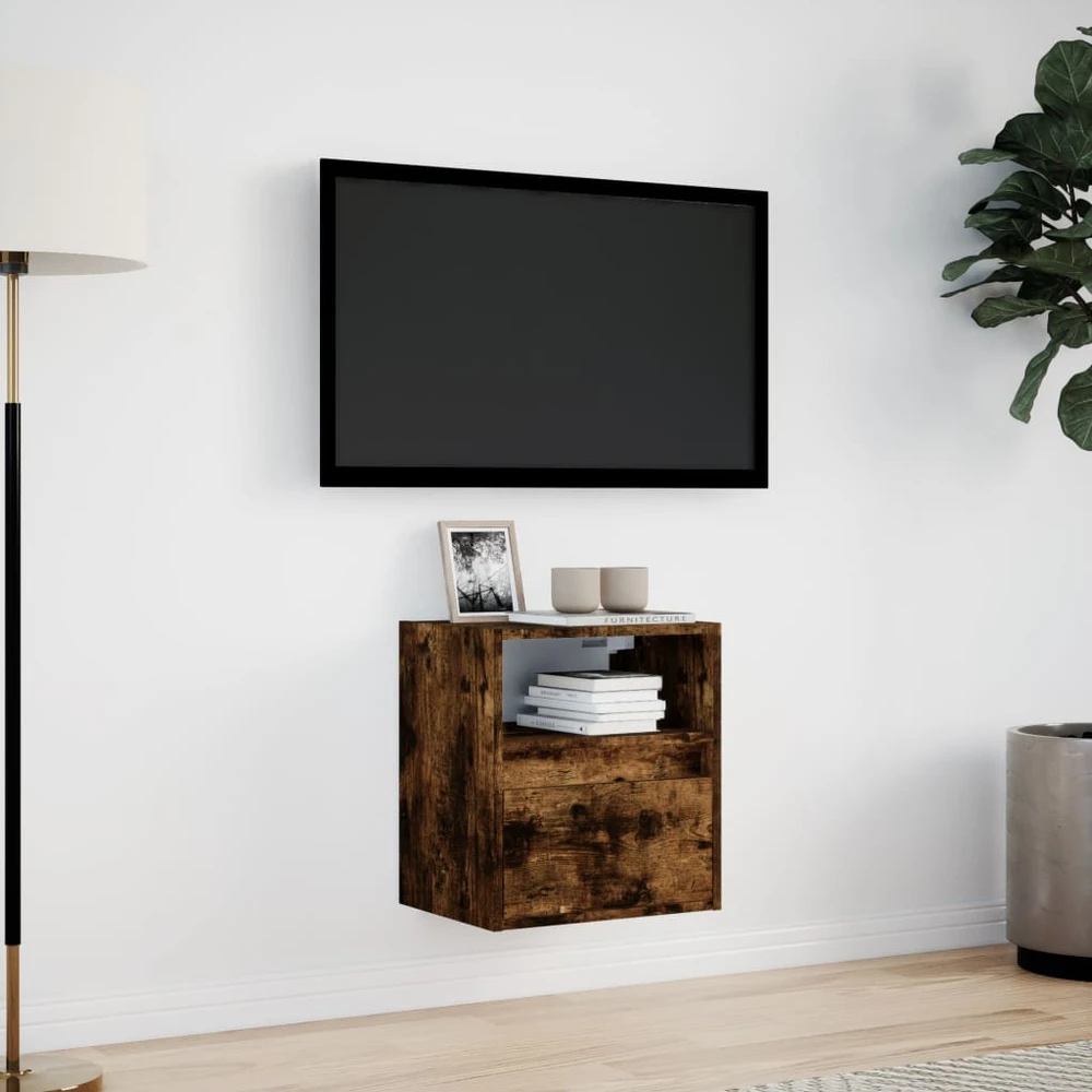 TV staliukas Sieninė TV spintelė su LED lemputėmis, dūminė, 41x31x45cm