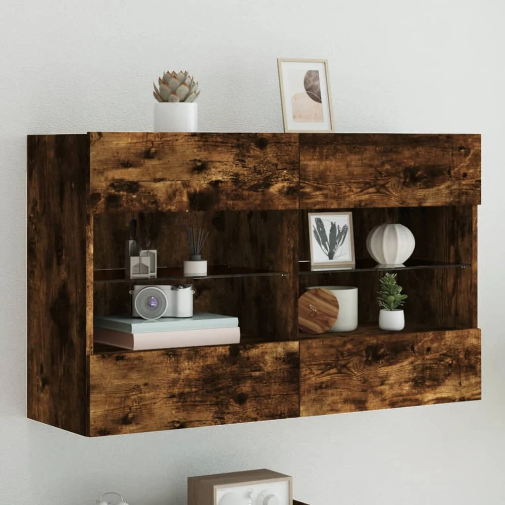 TV staliukas Sieninė TV spintelė su LED lemputėmis, dūminė, 98,5x30x60,5cm
