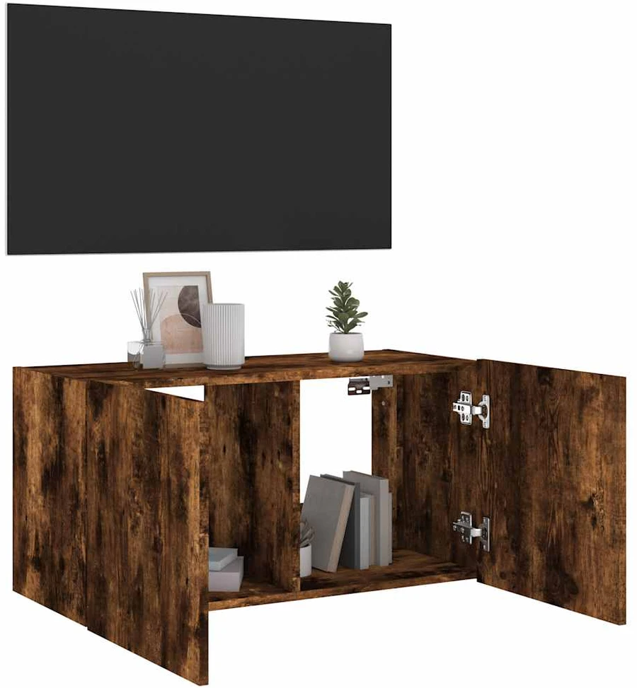 TV staliukas Sieninė TV spintelė su LED lemputėmis, dūminė, 80x35x41cm
