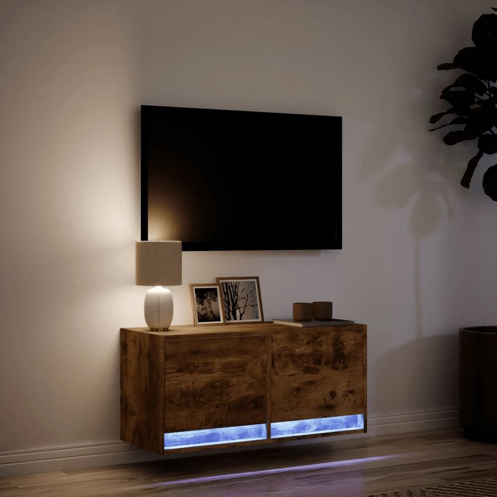 TV staliukas Sieninė TV spintelė su LED lemputėmis, dūminė, 80x31x35cm