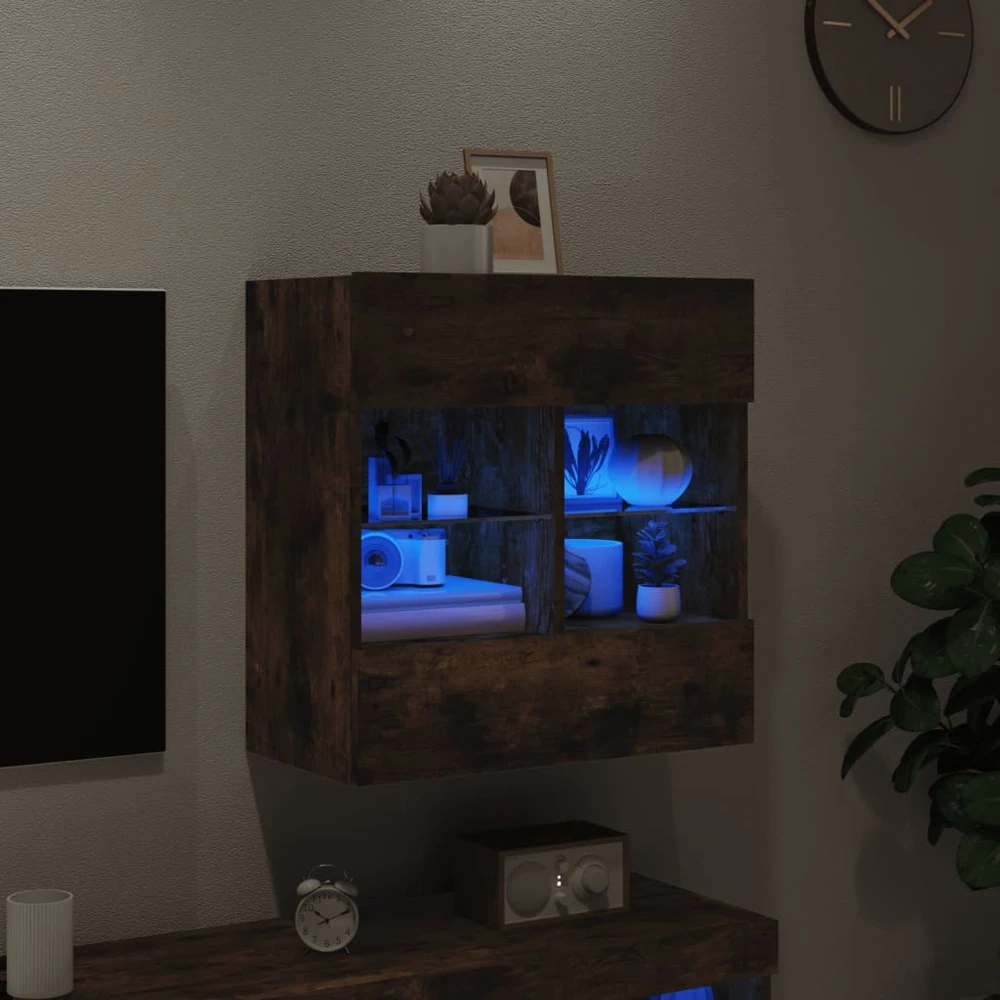TV staliukas Sieninė TV spintelė su LED lemputėmis, dūminė, 58,5x30x60,5cm