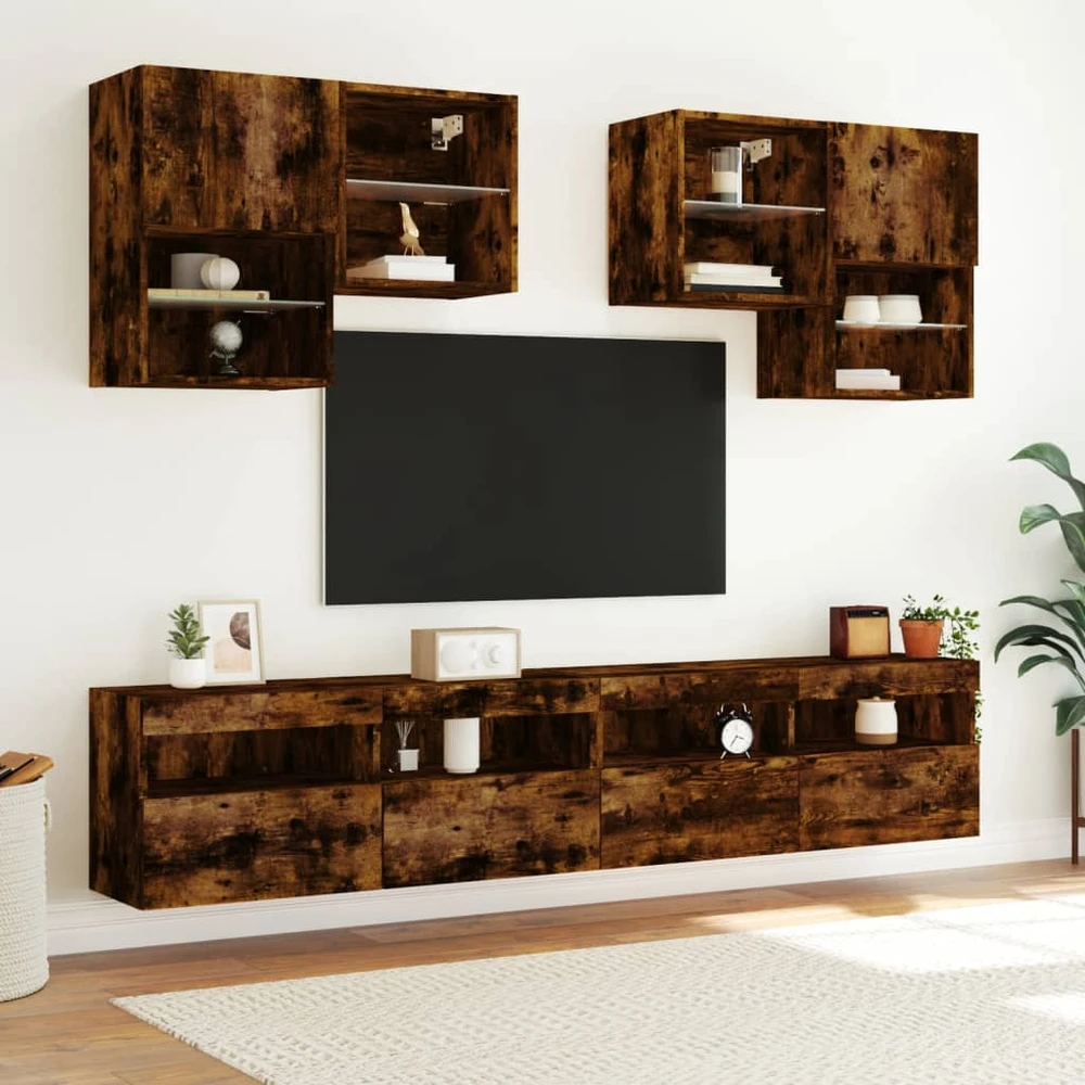 TV staliukas Sieninė TV spintelė su LED lemputėmis, dūminė, 100x30x40cm