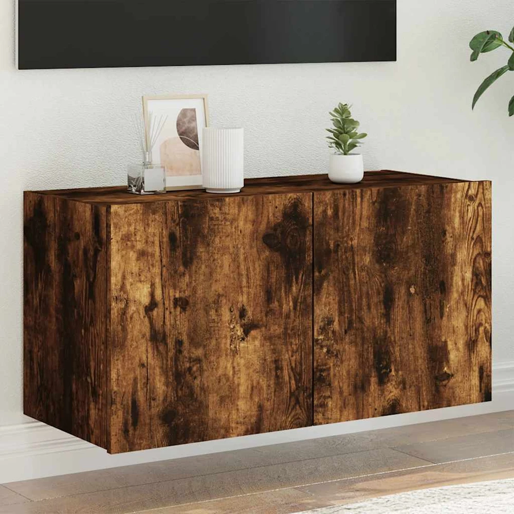 TV staliukas Sieninė TV spintelė su LED lemputėmis, dūminė, 80x35x41cm