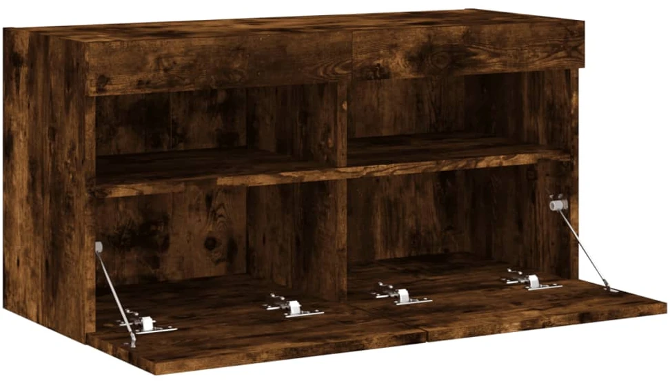 TV staliukas Sieninė TV spintelė su LED lemputėmis, dūminė, 80x30x40cm