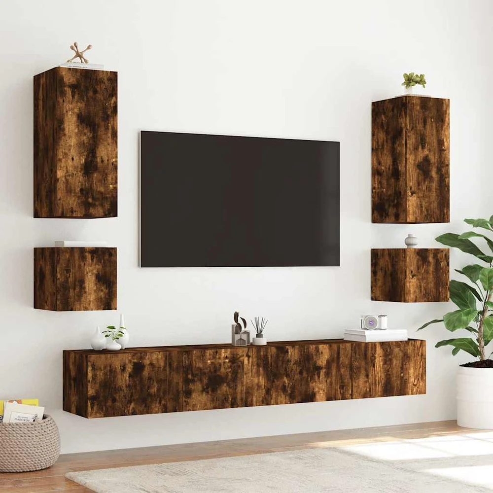 TV staliukas Sieninė TV spintelė su LED lemputėmis, dūminė, 100x35x31cm