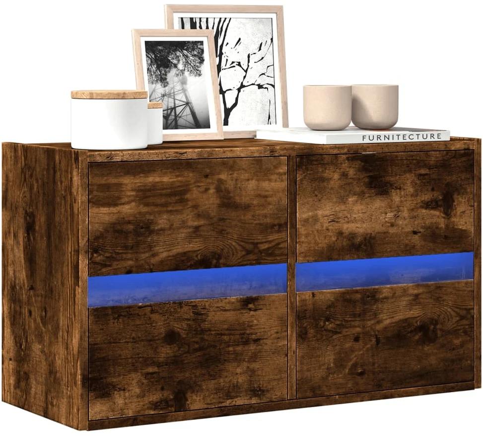 TV staliukas Sieninė TV spintelė su LED lemputėmis, dūminė, 80x31x45cm
