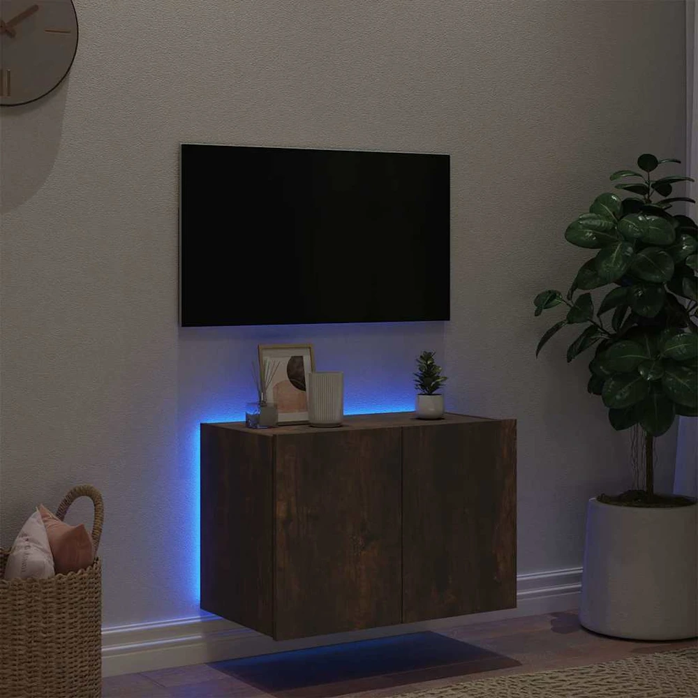 TV staliukas Sieninė TV spintelė su LED lemputėmis, dūminė, 60x35x41cm
