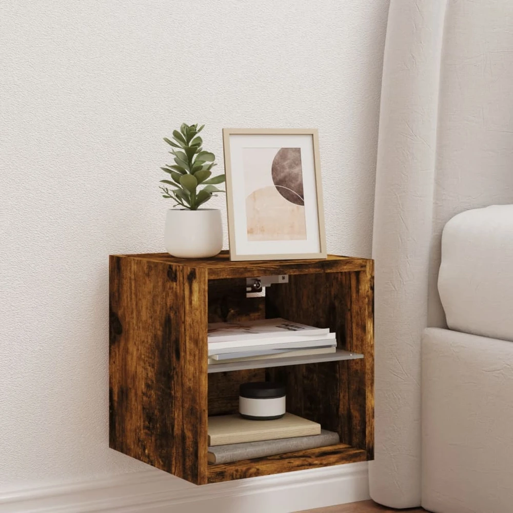 Sieninė TV spintelė su LED lemputėmis, dūminė, 30x28,5x30cm