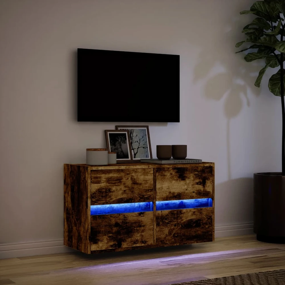 TV staliukas Sieninė TV spintelė su LED lemputėmis, dūminė, 80x31x45cm