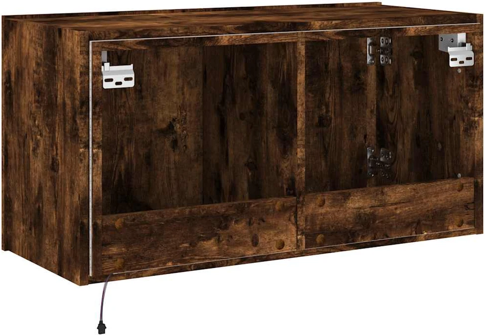TV staliukas Sieninė TV spintelė su LED lemputėmis, dūminė, 80x35x41cm