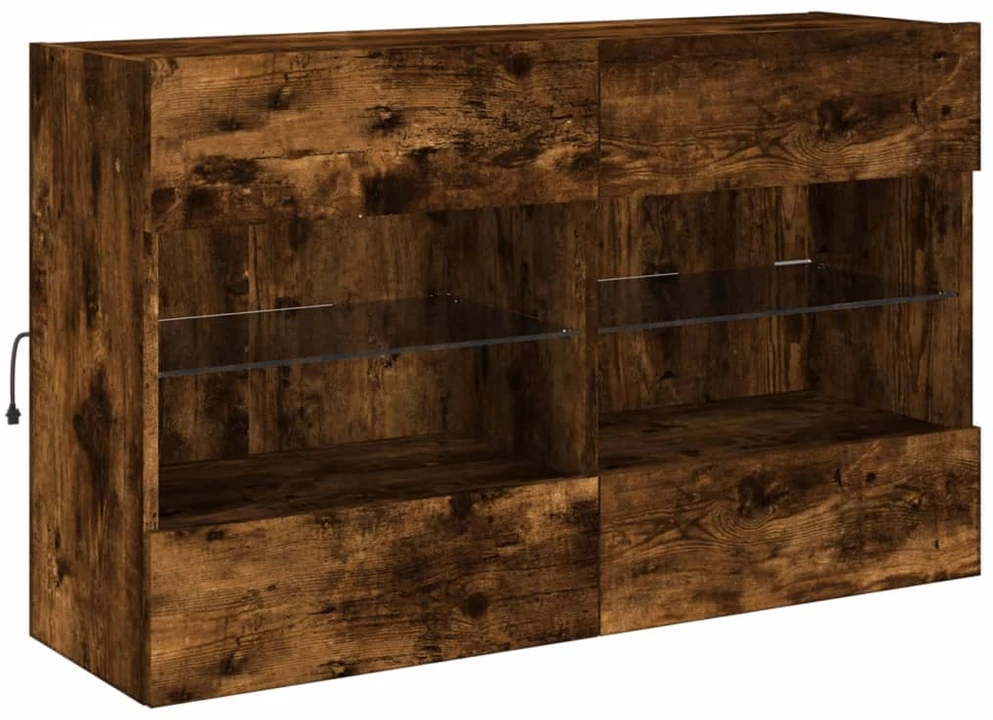 TV staliukas Sieninė TV spintelė su LED lemputėmis, dūminė, 98,5x30x60,5cm