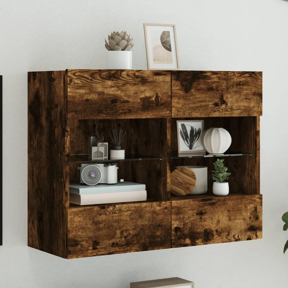 TV staliukas Sieninė TV spintelė su LED lemputėmis, dūminė, 78,5x30x60,5cm