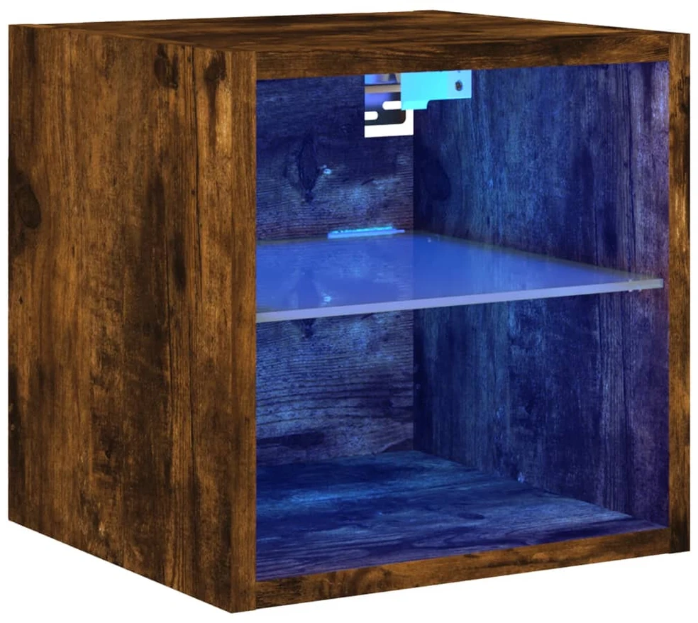 Sieninė TV spintelė su LED lemputėmis, dūminė, 30x28,5x30cm
