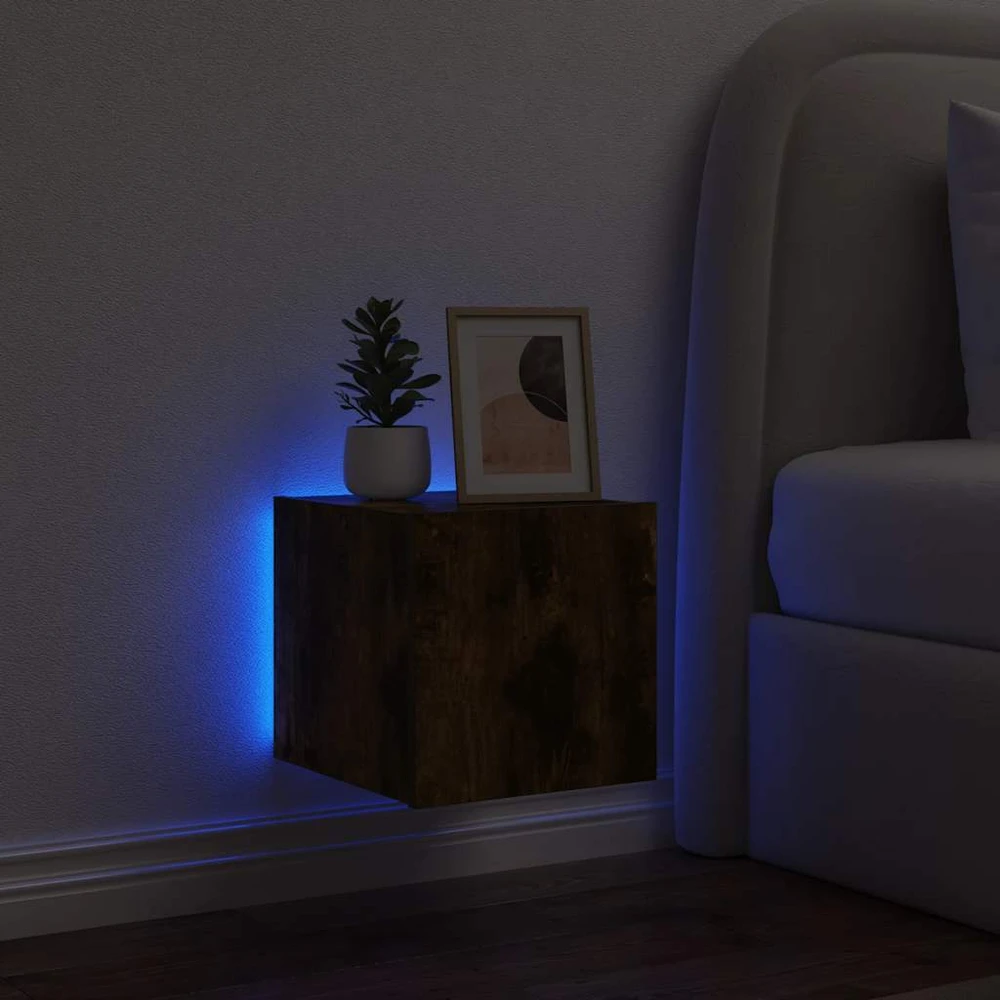 TV staliukas Sieninė TV spintelė su LED lemputėmis, dūminė, 30,5x35x30cm