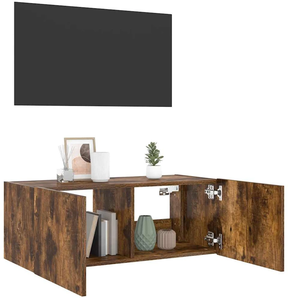 TV staliukas Sieninė TV spintelė su LED lemputėmis, dūminė, 80x35x31cm