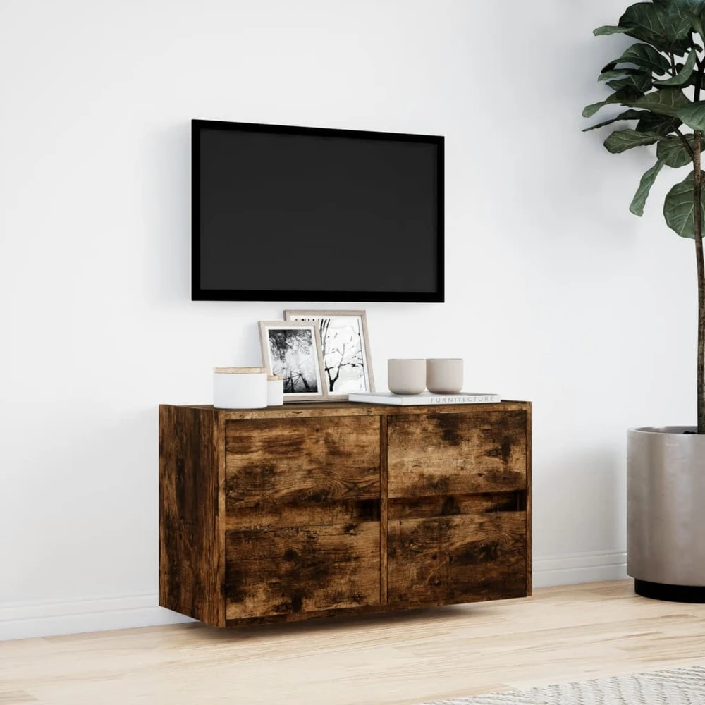 TV staliukas Sieninė TV spintelė su LED lemputėmis, dūminė, 80x31x45cm