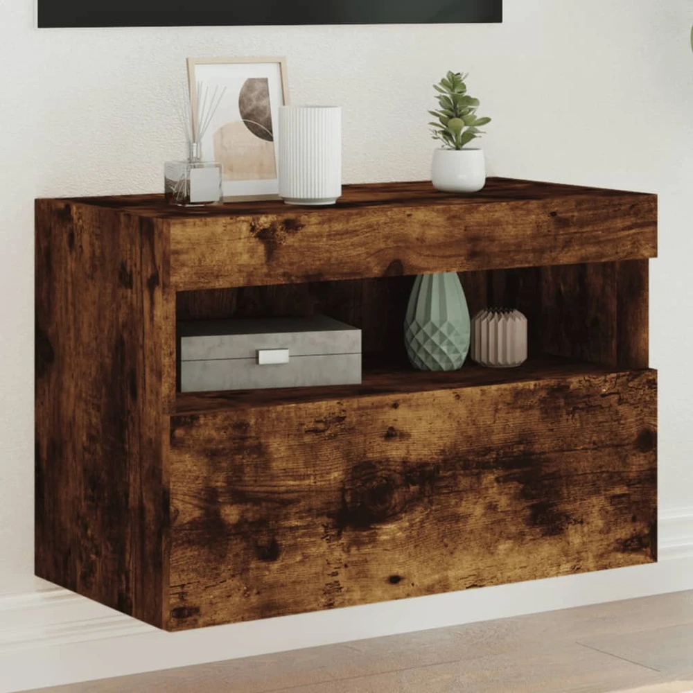TV staliukas Sieninė TV spintelė su LED lemputėmis, dūminė, 60x30x40cm