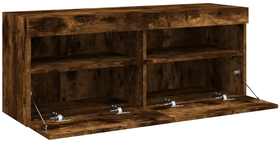 TV staliukas Sieninė TV spintelė su LED lemputėmis, dūminė, 100x30x40cm