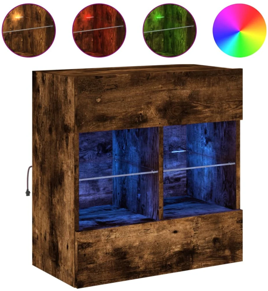 TV staliukas Sieninė TV spintelė su LED lemputėmis, dūminė, 58,5x30x60,5cm