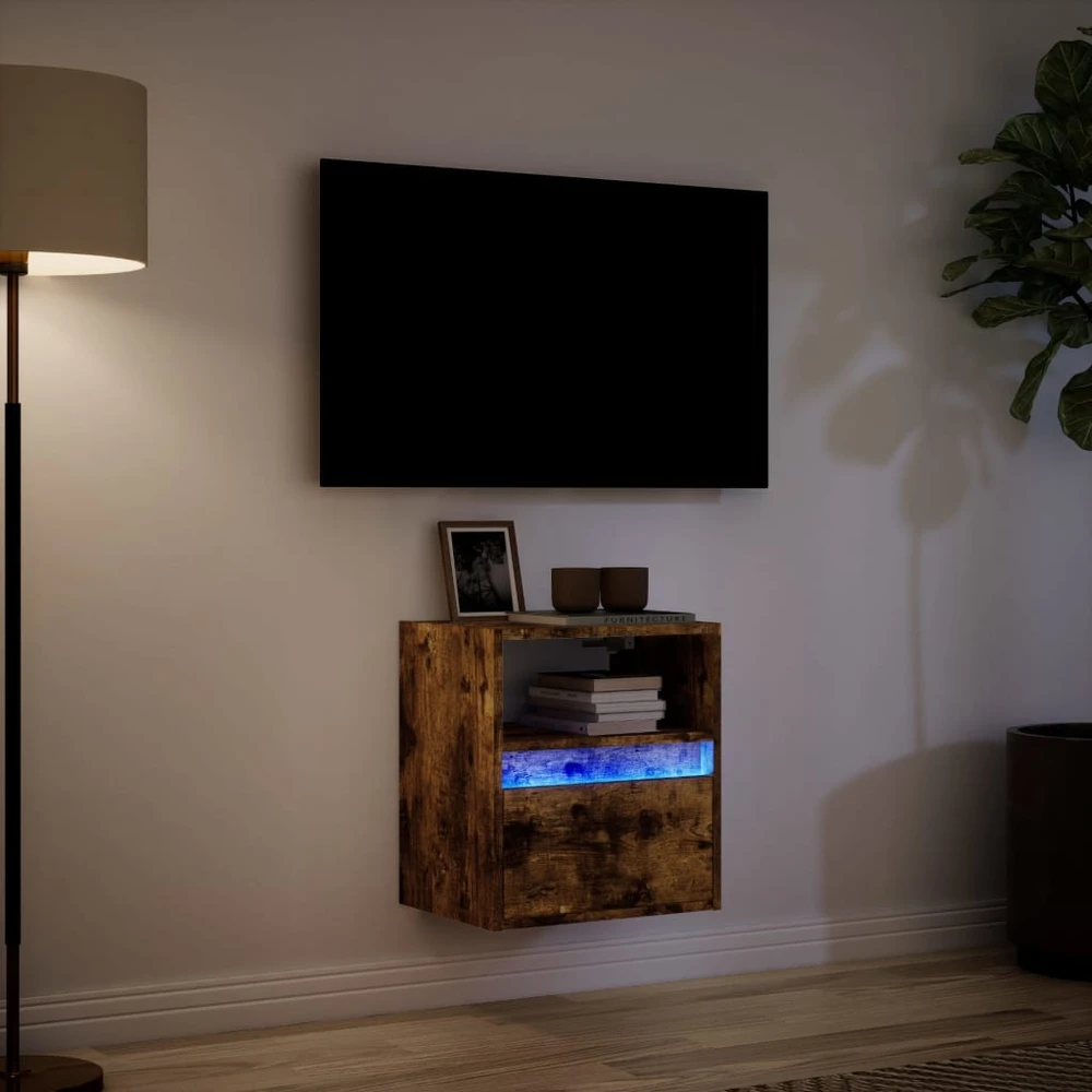 TV staliukas Sieninė TV spintelė su LED lemputėmis, dūminė, 41x31x45cm