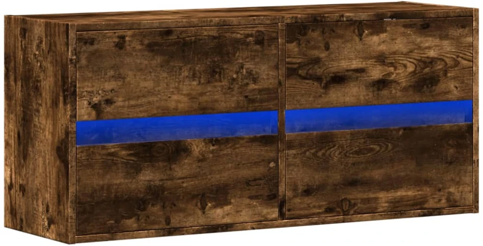 TV staliukas Sieninė TV spintelė su LED lemputėmis, dūminė, 100x31x45cm