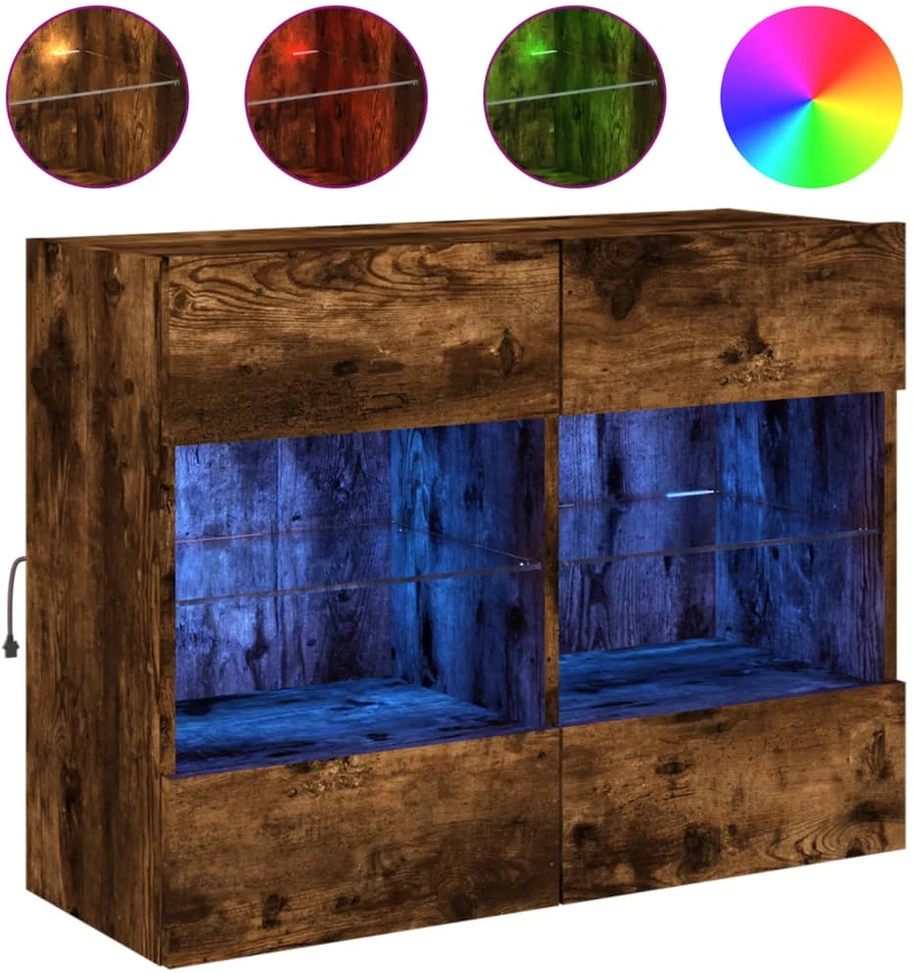 TV staliukas Sieninė TV spintelė su LED lemputėmis, dūminė, 78,5x30x60,5cm