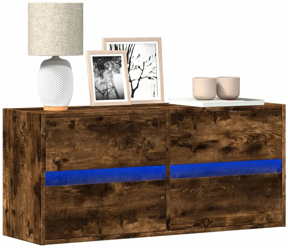 TV staliukas Sieninė TV spintelė su LED lemputėmis, dūminė, 100x31x45cm