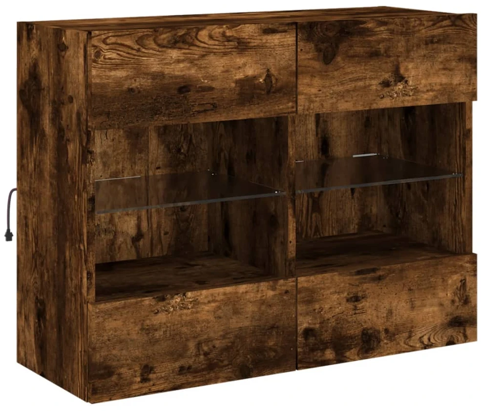 TV staliukas Sieninė TV spintelė su LED lemputėmis, dūminė, 78,5x30x60,5cm