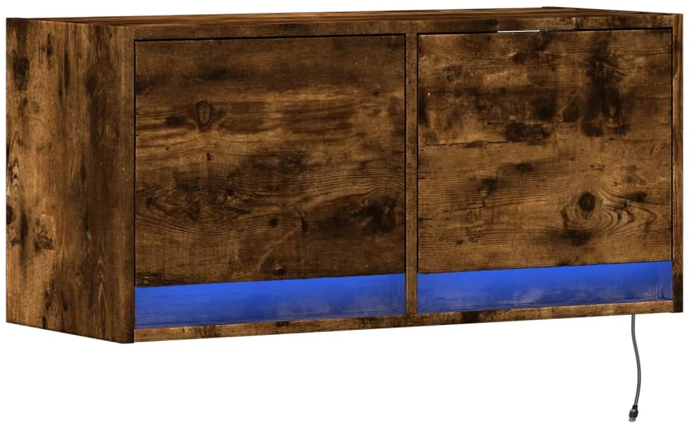 TV staliukas Sieninė TV spintelė su LED lemputėmis, dūminė, 80x31x35cm