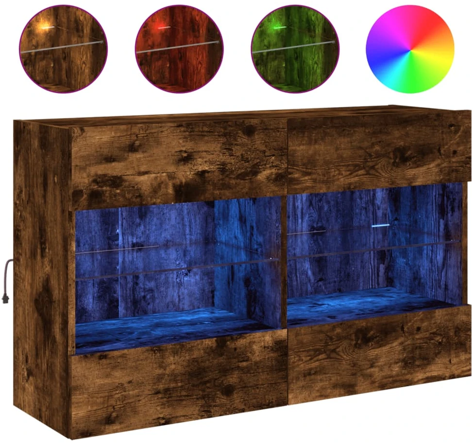 TV staliukas Sieninė TV spintelė su LED lemputėmis, dūminė, 98,5x30x60,5cm