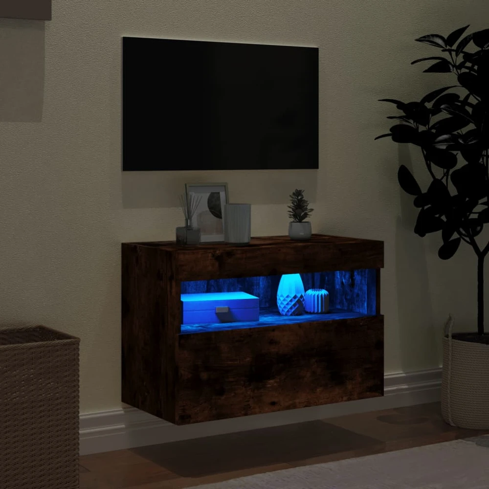 TV staliukas Sieninė TV spintelė su LED lemputėmis, dūminė, 60x30x40cm