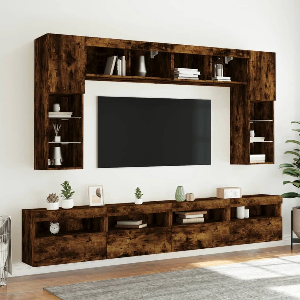 TV staliukas Sieninė TV spintelė su LED lemputėmis, dūminė, 60x30x40cm