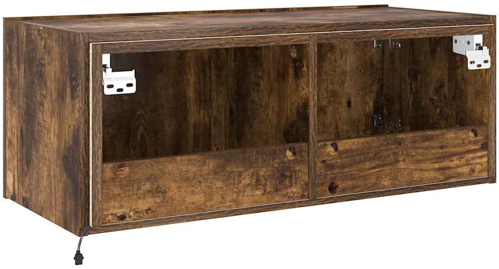 TV staliukas Sieninė TV spintelė su LED lemputėmis, dūminė, 80x35x31cm