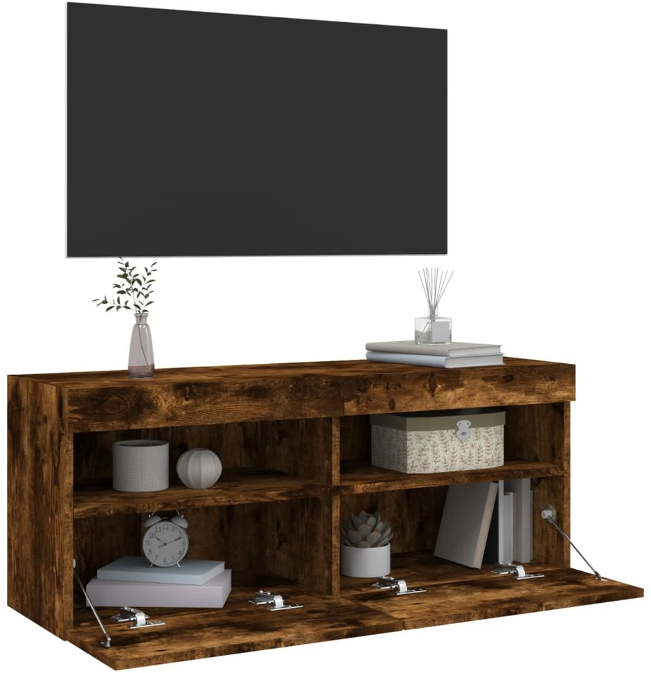 TV staliukas Sieninė TV spintelė su LED lemputėmis, dūminė, 100x30x40cm