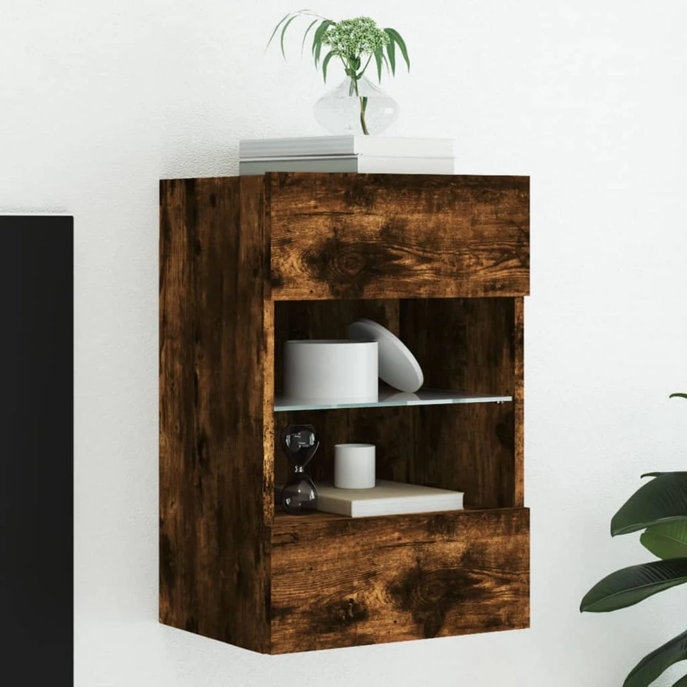 TV staliukas Sieninė TV spintelė su LED lemputėmis, dūminė, 40x30x60,5cm