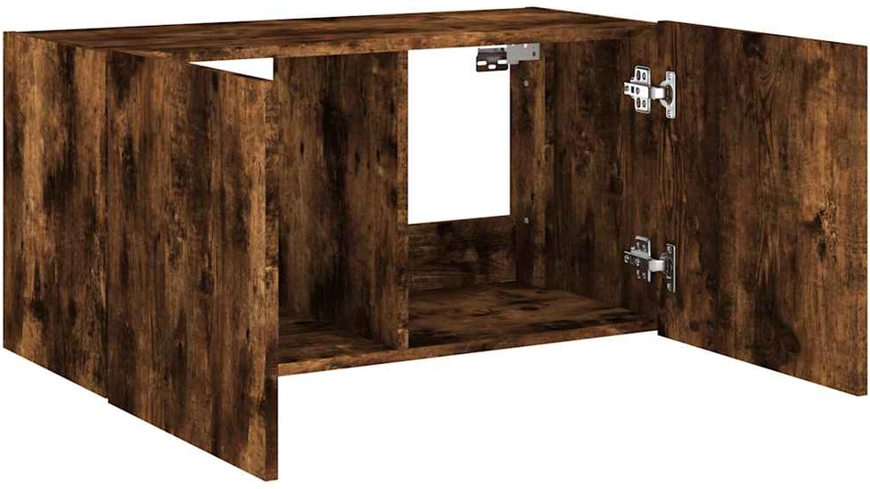 TV staliukas Sieninė TV spintelė su LED lemputėmis, dūminė, 80x35x41cm